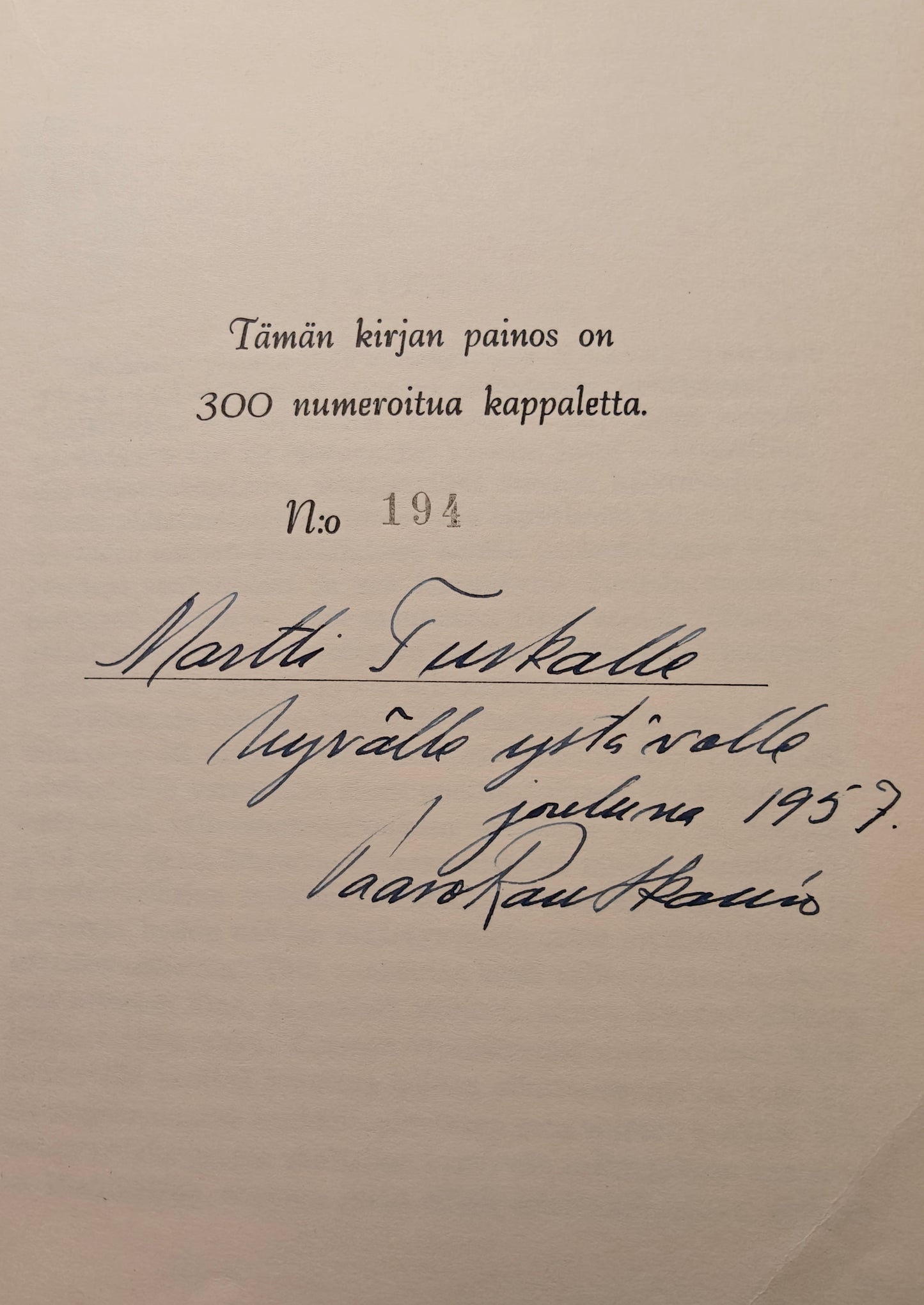 Lista N:o 1 Kertomus pitkästä odotuksesta (numeroitu 194/300)